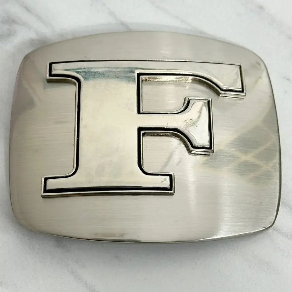 F Letter Initial Monogram Silver Tone Belt Buckle